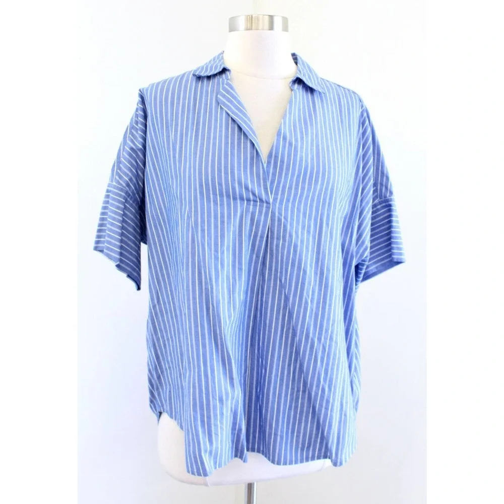 Madewell Blue Striped Courier Button Back Popover Shirt Size M Top Blouse - Picture 4 of 9